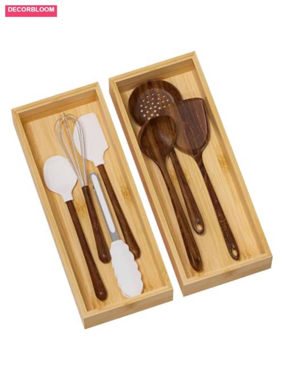Bamboo Kitchen Drawer Organizer 2-Pack Deep Stackable Utensil Tray 15x6x2.5